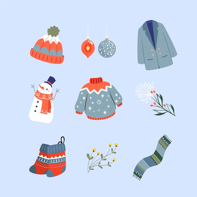 Flat winter design elements collection