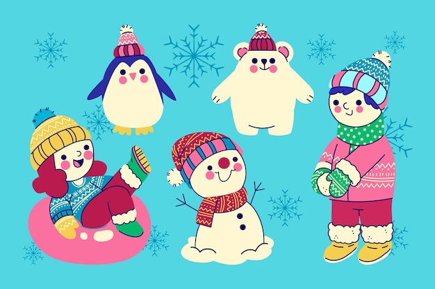 Free vector flat winter elements collection