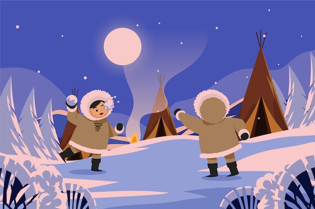 Flat winter eskimo illustration