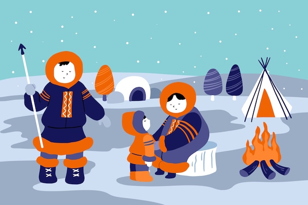 Flat winter eskimo illustration