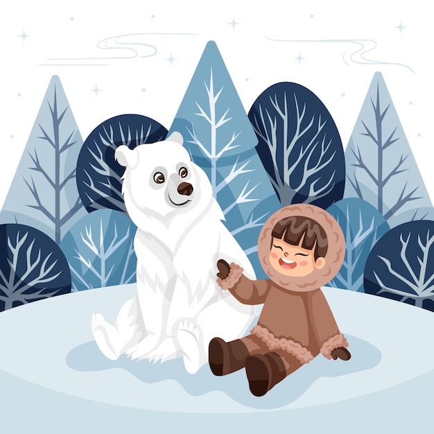 Flat winter eskimo illustration