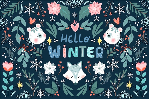 Flat winter floral background