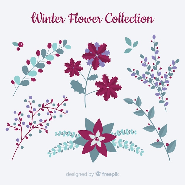 Free vector flat winter flowers collection