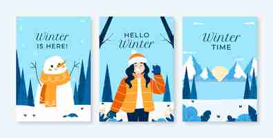 Бесплатное векторное изображение Коллекция плоских зимних поздравительных открыток