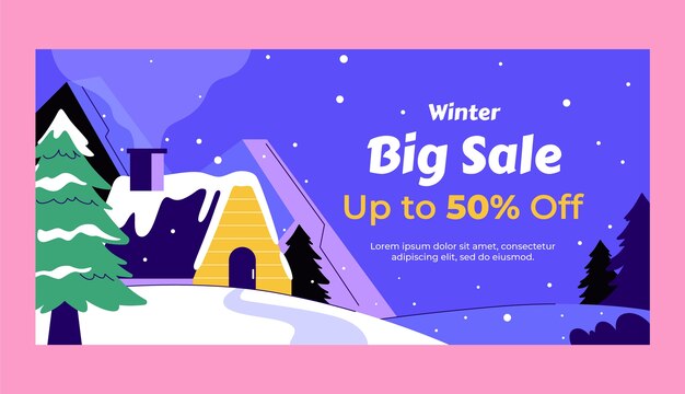 Flat winter horizontal sale banner template