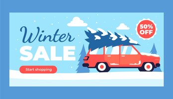 Flat winter horizontal sale banner template