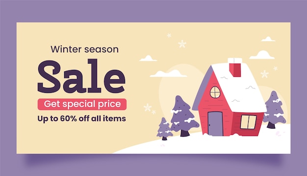 Flat winter horizontal sale banner template