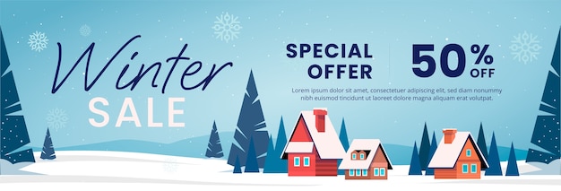 Flat winter horizontal sale banner template