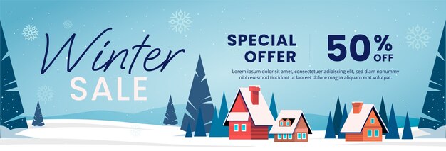 Flat winter horizontal sale banner template