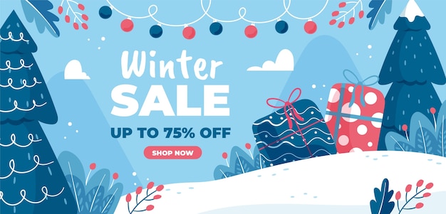 Free vector flat winter horizontal sale banner template