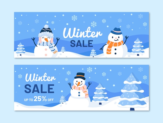 Free vector flat winter horizontal sale banners set