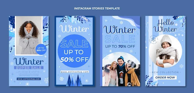 Flat winter instagram stories collection