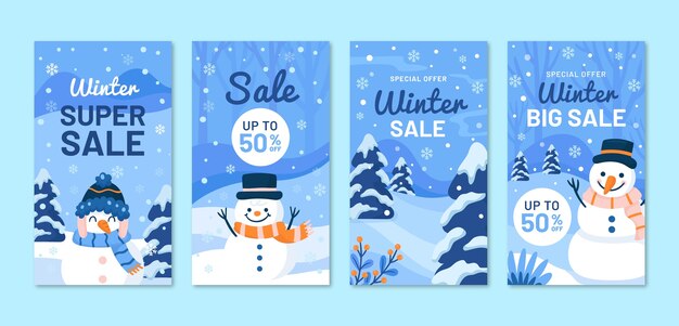 Flat winter instagram stories collection