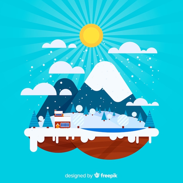 Бесплатное векторное изображение Плоский зимний остров backgroud