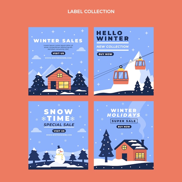 Free vector flat winter labels collection