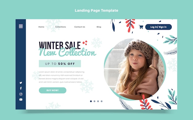 Free vector flat winter landing page template