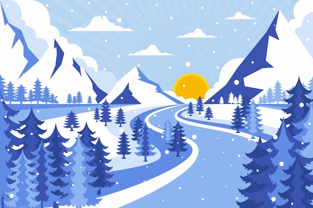 Free vector flat winter landscape illustration