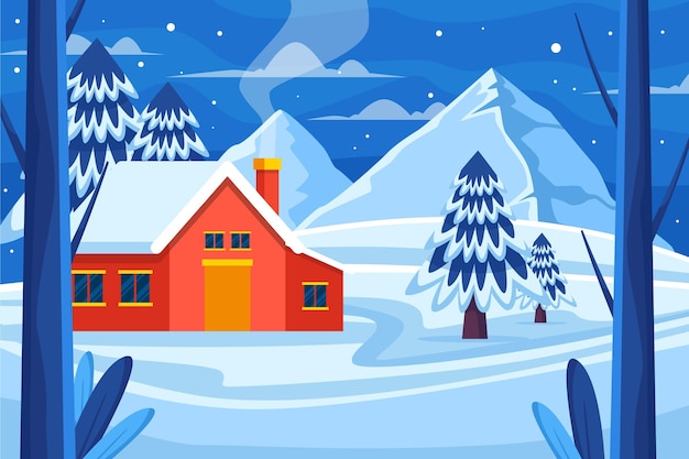 Free vector flat winter landscape illustration