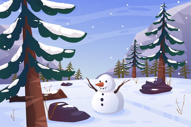 Бесплатное векторное изображение Плоский зимний пейзаж пейзаж фон