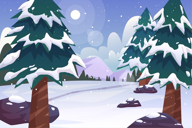 Free vector flat winter landscape scenery background