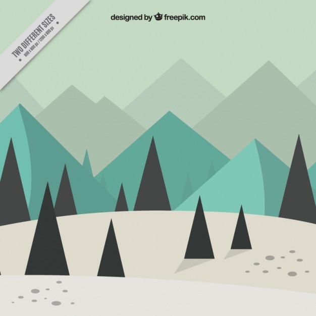 Free vector flat winter landscape with pine trees and mountains