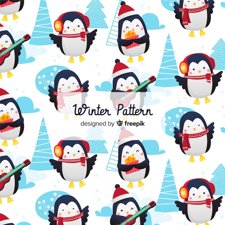 Free Vector flat winter pattern collection