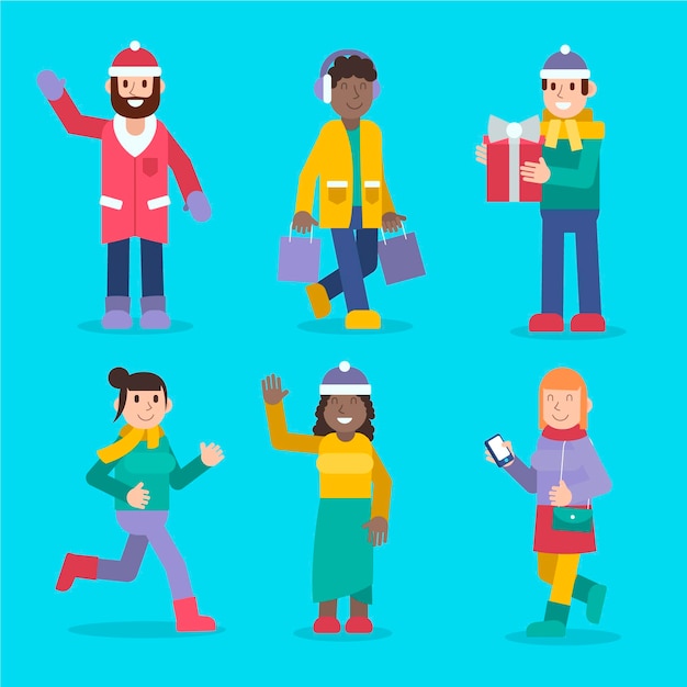 Free vector flat winter people collection