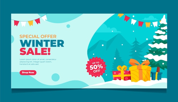 Free vector flat winter sale banner template