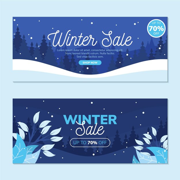 Flat winter sale banners set