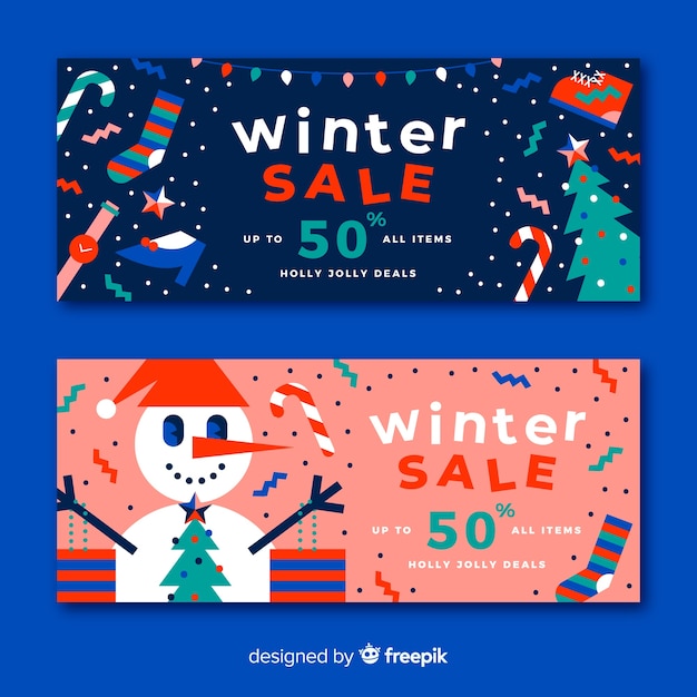 Flat winter sale banners