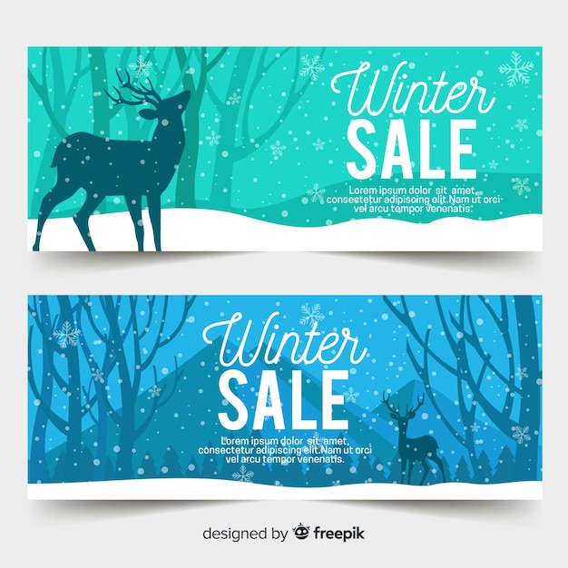 Flat winter sale banners