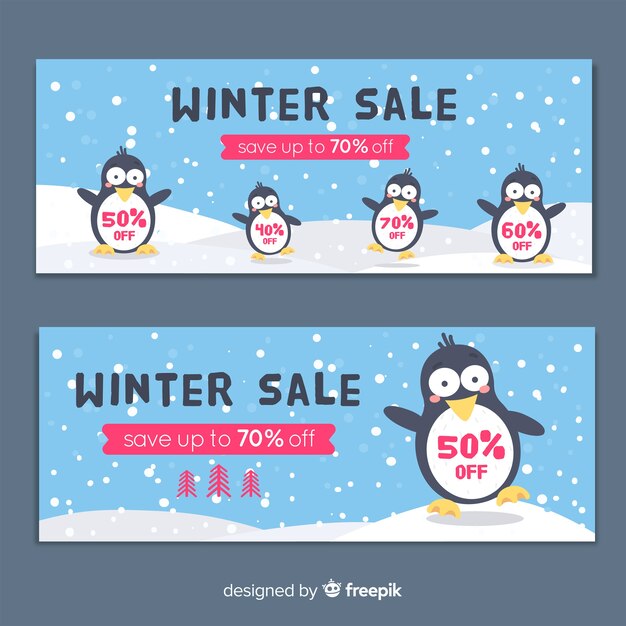 Flat winter sale banners