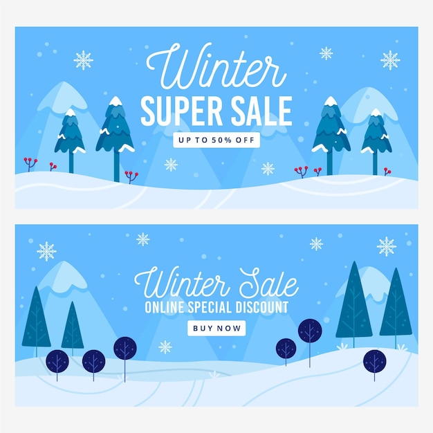 Flat winter sale banners