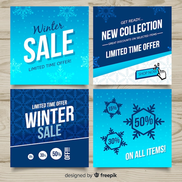 Flat winter sale cards set