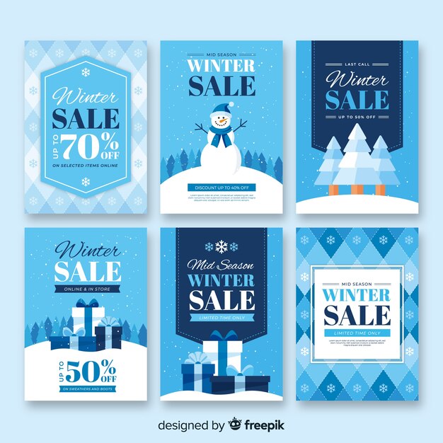 Flat winter sale cards set
