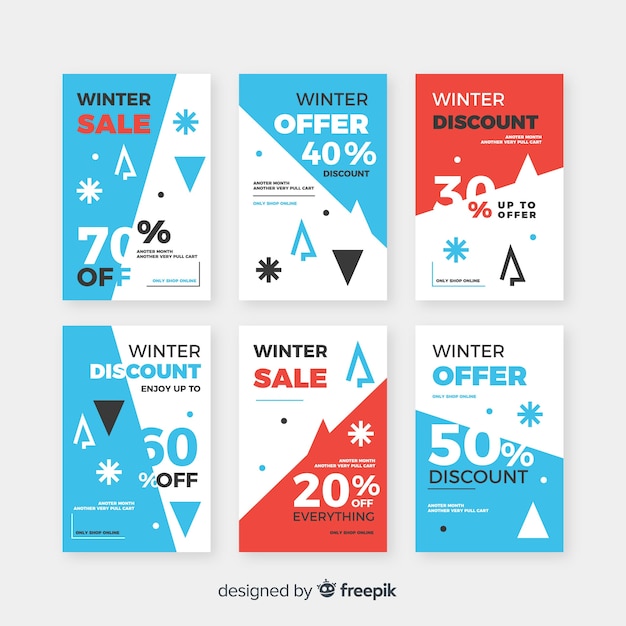 Flat winter sale cards set