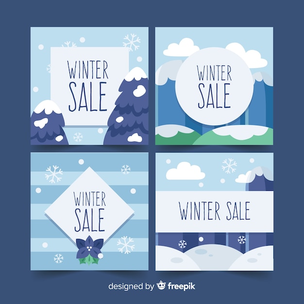 Flat winter sale cards set