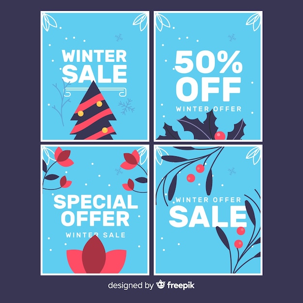 Flat winter sale cards set