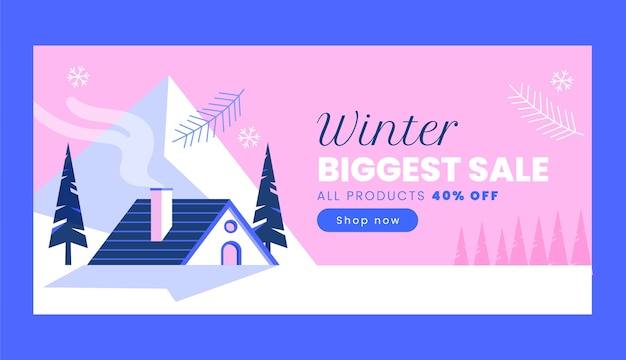 Free vector flat winter sale horizontal banner template