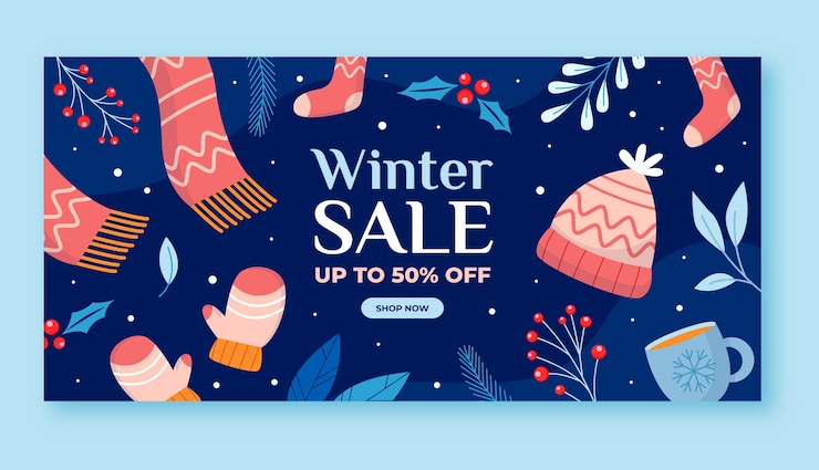 मुफ़्त वेक्टर flat winter sale horizontal banner template