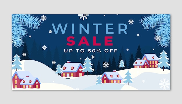 Free vector flat winter sale horizontal banner template