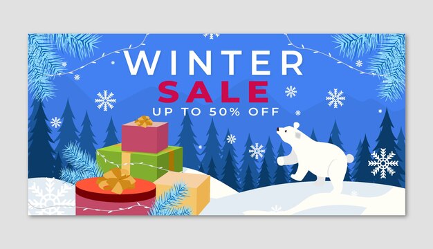 Flat winter sale horizontal banner template