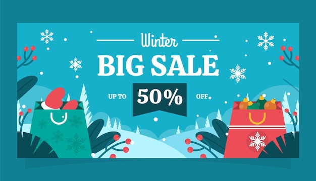 Free vector flat winter sale horizontal banner template