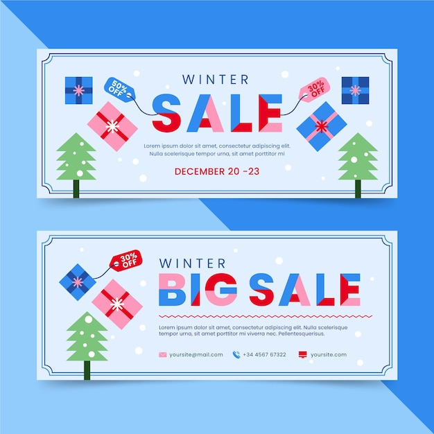 Free vector flat winter sale horizontal banners set