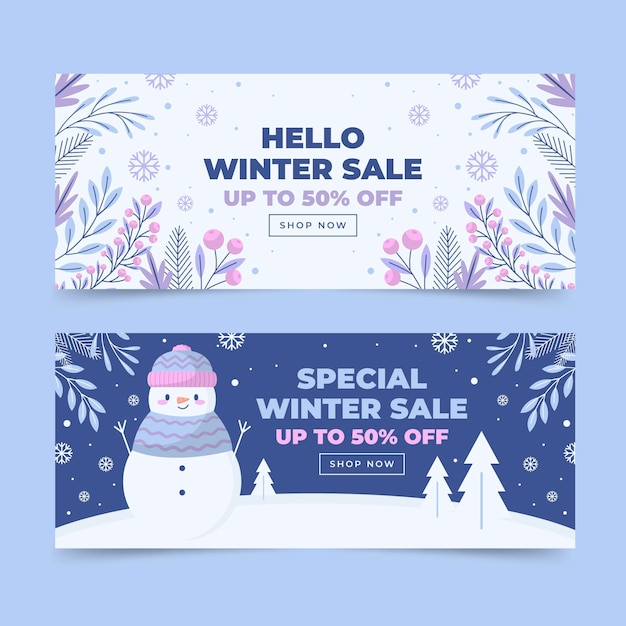 Free vector flat winter sale horizontal banners set