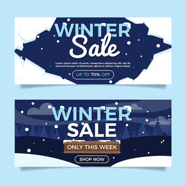 Free vector flat winter sale horizontal banners set