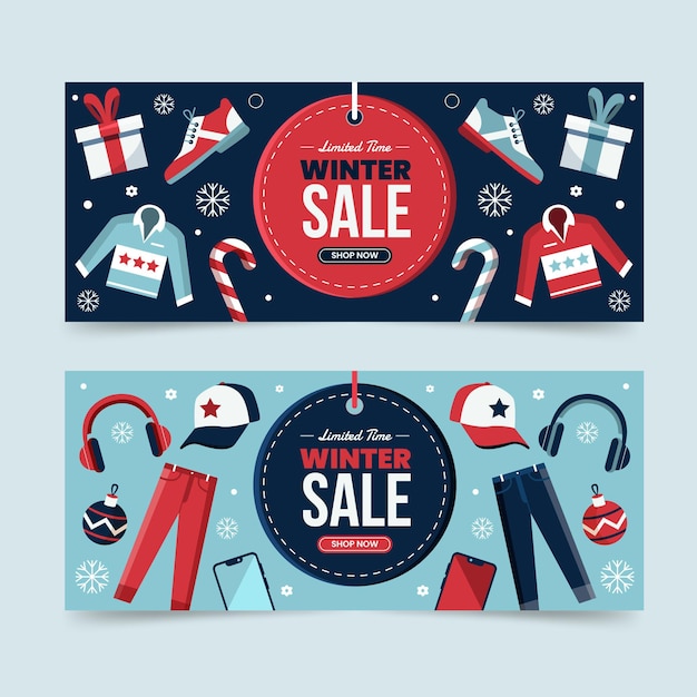 Flat winter sale horizontal banners set