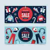 Free vector flat winter sale horizontal banners set