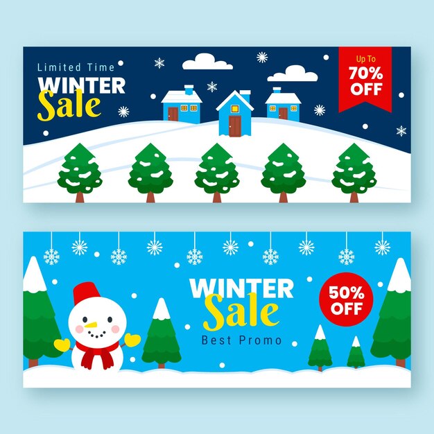 Flat winter sale horizontal banners set