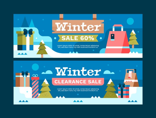 Flat winter sale horizontal banners set